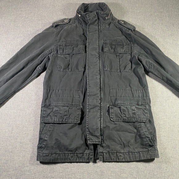 Projek Raw Mens Black Field Jacket Military Style Multi Pocket Coat - Picture 1 of 9